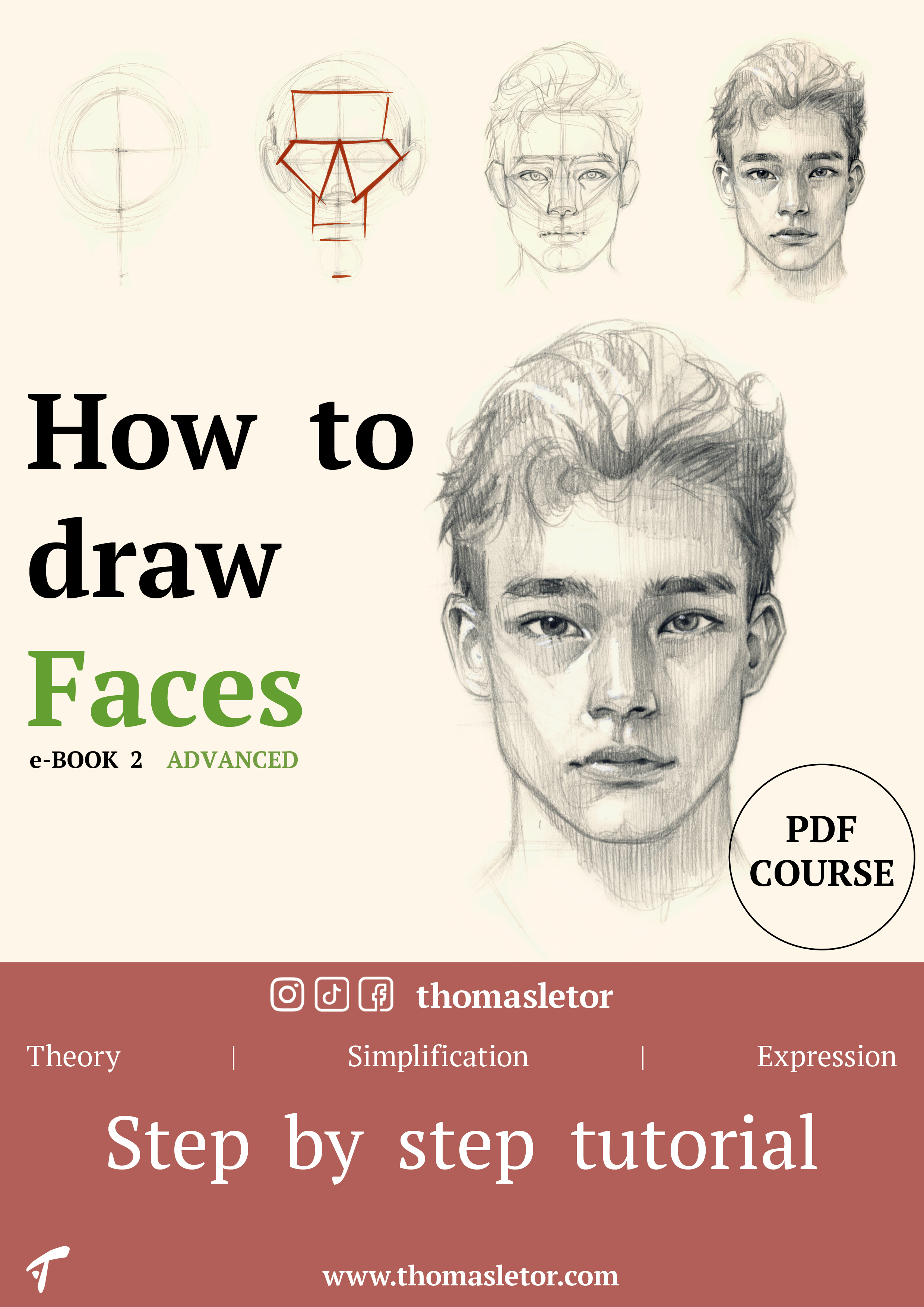 Step by step tutorial guide that dives deeper into the art of drawing faces. This ebook offers advanced techniques and insights to help artists refine their skills, focusing on capturing expression and individuality in every portrait. Perfect for those looking to elevate their work